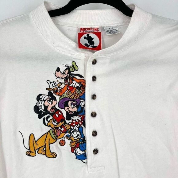 Vintage Disney Mickey Inc Mickey Mouse Short Sleeve Henley Shirt White Size S/M - Picture 3 of 8